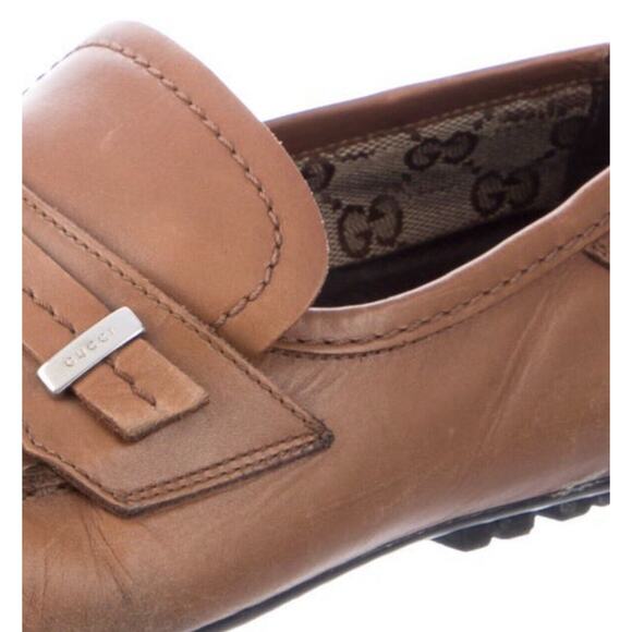 Authentic Gucci Carmel Leather Silver Badge Loafers Driving Shoes Men's US 9 - Picture 6 of 6